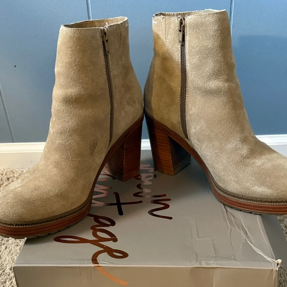 Crown Vintage Beige Suede Heeled Boots - Picture 2 of 6